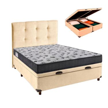 Imagem de Cama Box Bau + Colchão Casal Ortobom D33 Iso100 + Cabeceira Estofada