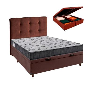 Imagem de Cama Box Bau + Colchão Casal Ortobom D33 Iso100 + Cabeceira Estofada
