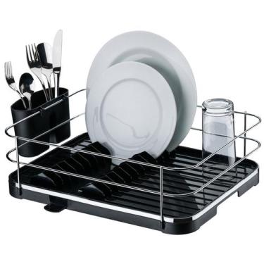 Imagem de Escorredor De Louças Pratos Talheres Bandeja Bico Cozinha Preto Cromad