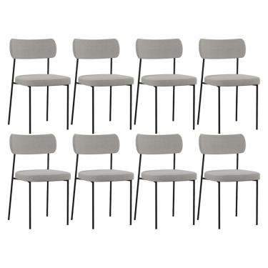 Imagem de Kit 08 Cadeiras Decorativa Estofada Para Sala de Jantar Melina F01 Linho Cinza - Lyam Decor
