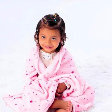 Imagem de Manta Cobertor Infantil em Flanela, 4 estampas, Antialérgica, 75x100cm, para Bebê, Toque Aveludado e Macio, Poliéster (Rosa com estrelas)