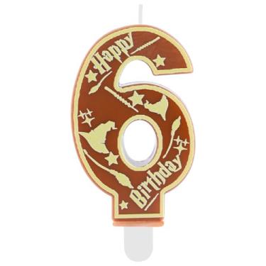 Imagem de Hongplus Velas marrons mágicas para festa de aniversário número 6 velas de bolo de feiticeiro temático escolar feliz aniversário decorações de bolo para meninos meninas crianças lembrancinhas de festa