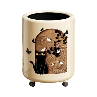 Imagem de KiBcsLic Lixeira de bolinhas com rodas, lata de lixo compacta e minimalista para escritório, quarto e casa, Padrão de Gato