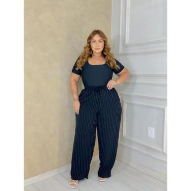 Imagem de Calça Feminina Plus Size Pantalona Risca de Giz  Cintura Conforto 360 