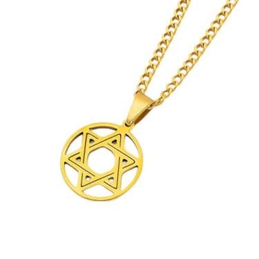 Imagem de Cordão 3.0mm Masculino Grumet 60cm Dourado + Pingente Estrela De Davi