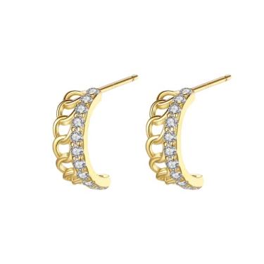 Imagem de Efashion Brincos femininos de micro zircônia estilo flash ins prata esterlina 925, Medium, Ouro amarelo, Zircônia cúbica