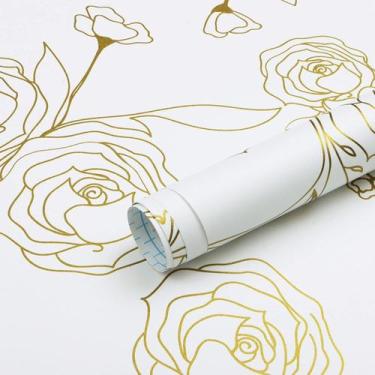 Imagem de Papel de parede Safiyya Peel and Stick dourado e branco floral
