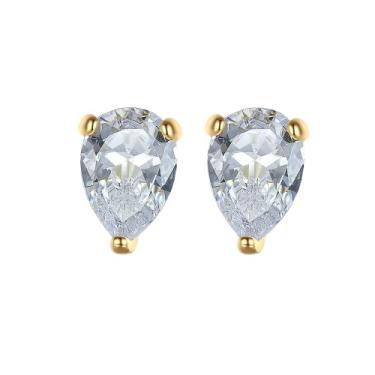 Imagem de Efashion Brincos femininos de prata esterlina 925 banhados a ouro 14K de alta moda com zircônia gota de água, Large, Ouro amarelo, Zircônia