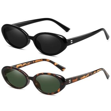 Imagem de Óculos de sol oval tendência para mulheres, homens, modernos, femininos, óculos de sol vintage anos 90 para dirigir e viajar, Preto + tartaruga