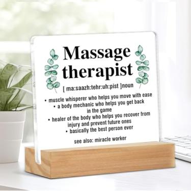 Imagem de Presentes de terapeuta de massagem para mulheres homens presentes de agradecimento para terapia decoração de mesa massagem terapeuta definição acrílico placa de mesa spa salão decoração 10 x 10