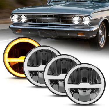 Imagem de BraveWAY Faróis de LED redondos de 14,6 cm, faróis de 14,6 cm, farol alto + anel de halo amarelo branco DRL, substituição de feixe selado aprovado pelo DOT para Muscle Cars/caminhões/picapes/carrinhos