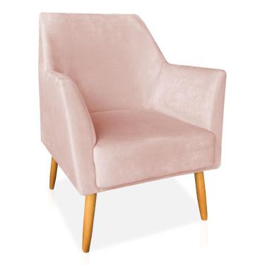 Imagem de Poltrona Decorativa Julia Veludo Rosa Bebê Pés Palito Castanho