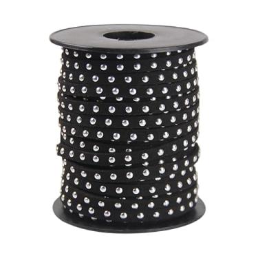 Imagem de Sclmgo Corda de camurça sintética cravejada com rebites punk, 20 jardas, 0,20 polegadas, acabamento em liga, fita de cordão para decoração de casa, Preto Prateado