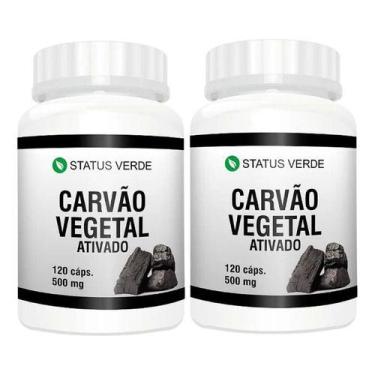 Imagem de 2 Potes Carvão Vegetal Ativado Puro Kit 240 Cápsulas de 500mg - Suplem