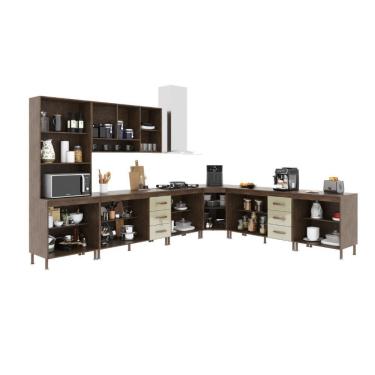 Imagem de Cozinha Modulada Completa Fidelitá Lisboa 7 Peças 600cm 16 Portas 6 Gavetas Com Tampo Noce/off-white