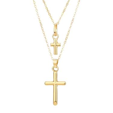 Imagem de MiiFort Colar com cruz de ouro de camada dupla, joia religiosa, presente para mulheres, filha, irmã, avó, neta, tia, amizade