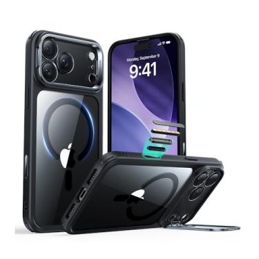 Imagem de Capa para iPhone 17 Pro Max Halolock Classic Hybrid com Suporte Stash Stand e Compatibilidade M4g-S4fe. Proteção Transparente Reforçada, Acesso Botão Controle Câmera. Cor Clear Black