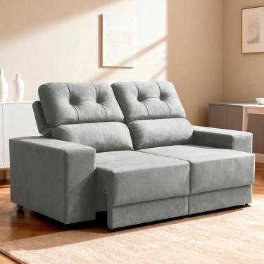 Imagem de Sofá Retrátil e Reclinável 180cm Veludo Oslo Cinza