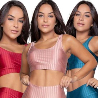 Imagem de KIT 3 Top Fitness New Zig 3D WLS Modas Com Bojo Removível Alta Compres