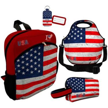 Imagem de Kit Mochila Escolar Infantil Lancheira Térmica Estojo Necessaire Plus 