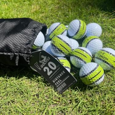 Imagem de GOCHSS Bolas de golfe de poliuretano de 3 camadas com linha de mira verde – 332 ondulações, sensação suave, alto controle de rotação, voo estável, pacote com 20 – Compre bolas de golfe para jogadores