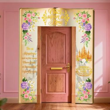 Imagem de WADORN Banner de varanda de porta de livros de conto de fadas, 1,8 x 2,5 m, decoração de fundo de festa de princesa de conto de fadas, Once Upon a Time Birthday Photography Background Banner Hanging