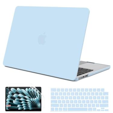 Imagem de G JGOO Compatível com MacBook Air 15 polegadas 2025 2024 2023 versão M4 A3241 M3 A3114 M2 A2941, capa rígida protetora de plástico fosco + capa de teclado + protetor de tela, azul ar
