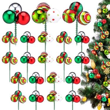 Imagem de Janinka 18 peças de enfeites de bolas de palheta de árvore de Natal, palhetas de bolas de Natal para vaso de árvore de Natal, guirlanda de plástico com glitter vermelho, verde, ornamentos em