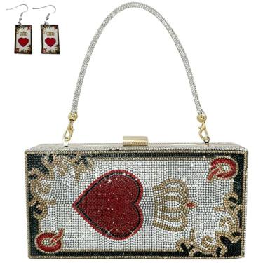 Imagem de MAYIFDO Bolsa de mão de diamante prata cristal strass bling dinheiro bolsas pôquer cartão bolsa clutch para festa., Coração vermelho