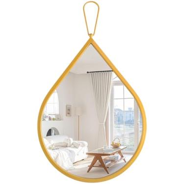 Imagem de Espelho de parede pequeno dourado em forma de lágrima espelhado de metal grosso emoldurado moderno espelhos de parede decorativos para decoração de parede quarto sala de estar espelho de banheiro