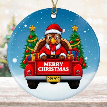 Imagem de DamienBrightGift Enfeite de Natal de Papai Noel peru - Caminhão vermelho de cerâmica com decoração de árvore - Presente de lembrança de feriado de animal de fazenda fofo - Decoração de Natal para 2025