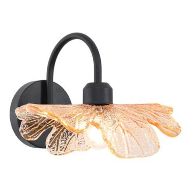 Imagem de Arandela de parede preta 1 luz preta para banheiro, luminária de parede moderna com sombra de vidro âmbar, arandela de parede para quarto, corredor, sala de estar