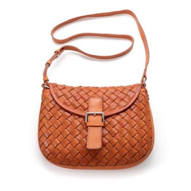 Imagem de IJUN Bolsa tiracolo pequena vintage feita à mão para mulheres - Bolsa de mão de couro bovino curtido com óleo vegetal vegetal tamanho P, Laranja, Vintage