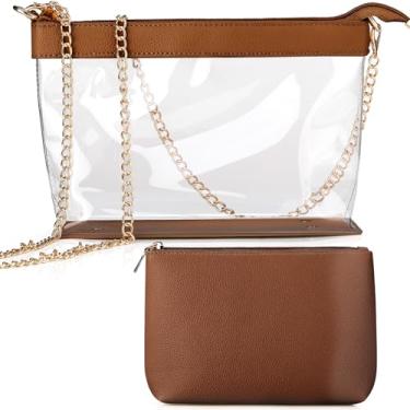 Imagem de Amylove Bolsa transversal com zíper transparente aprovada para estádio com bolsa pequena transparente para shows em estádios e eventos esportivos, Marrom