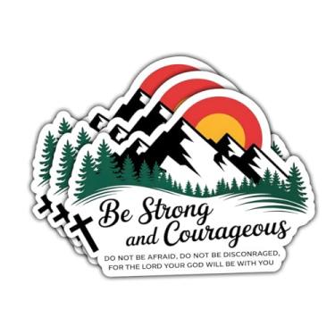 Imagem de 3 adesivos Be Strong and Courageous, decalque de vinil com versículo bíblico Joshua 1:9, adesivo inspirador cristão da fé da cruz da montanha para laptop, garrafa de água, carro, caderno, diário