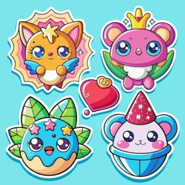 Imagem de Adesivos Decorativos Kawaii para Quarto e Cadernos Infantis Conjunto de 4 Peças Cute Mascote 50x50cm