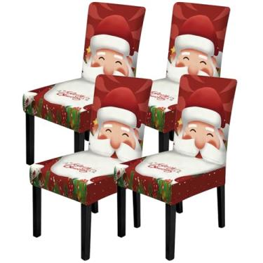 Imagem de ANNA QUEEN Conjunto de 4 capas de cadeira de Natal, capas elásticas removíveis, laváveis para jantar, fazenda, hotel, festa, casamento (Style20)