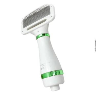 Imagem de Escova Secadora de Pelos para Pet, Branca, 300W, Secador e Escova 2 em 1, Silenciosa, com Cerdas de Arame, 23x6,5x12cm, para Cães e Gatos