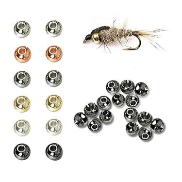 Imagem de (2.8 mm (7/64"), fluro black) - Aventik 50pc Brass Beads Tapered Hole Fly Tying Materials Lure Jig 10 Colours / 5 Sizes Fly Fishing