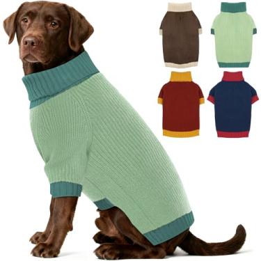 Imagem de IKIPUKO Suéter de cachorro para clima frio, malha térmica para cães médios e grandes, meninos e meninas, suéter de malha IKIPUKO Dog, roupas quentes clássicas de gola rolê, casaco de malha quente para