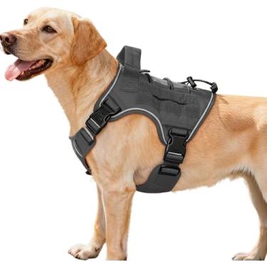 Imagem de Peitoral tático resistente para cães grandes, colete refletivo ajustável sem puxão com sistema Molle, controle de nível militar K9 para treinamento de serviço, atividades ao ar livre e mais de 10