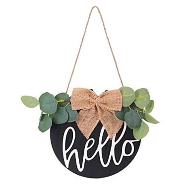 Imagem de Decoração de porta Olá Sinal Rústico de madeira ao ar livre Pingente Diário Férias Decoração de casa Fazenda Varanda Escritório Sala de aula Composto de madeira serapilheira