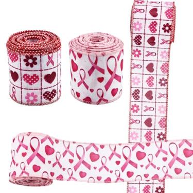 Imagem de Fita rosa de conscientização do câncer de mama para decoração de artesanato, presente de aniversário de Ação de Graças, fitas de gorgorão com borda com fio para campanhas de conscientização e projetos