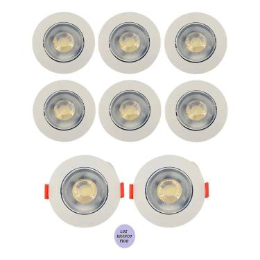 Imagem de 8 Spot Cob De Led 7W Redondo Direcional Embutir Sanca Cor Br