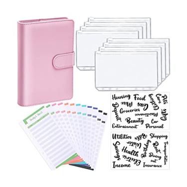 Imagem de dalisp Pasta de notebook PU 6 Hole Binder Zipper com Binder Pocket Personal Cash Envelopes System (Capa rosa com folha transparente, A6)