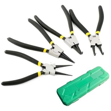 Imagem de Conjunto de 4 peças de alicates de anel de pressão – Alicates internos e externos de 18 cm com pontas de mandíbula retas/dobradas, kit de alicates de anel de retenção de aço CR-V resistente com caixa