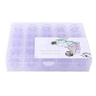 Imagem de Bobinas de máquina de costura, bobinas de bordado roxas de plástico com caixa de armazenamento para máquina de costura baifu, 25 peças, durável, prática, linha lisa, amigável