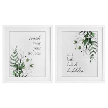 Imagem de Stupell Industries Conjunto de 2 peças para banho de espuma com folhagem florestal emoldurada sob vidro, design por Lettered and Lined, 40 x 33 cm