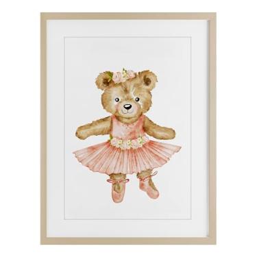 Imagem de Stupell Industries Estampa emoldurada de bétula de urso de pelúcia bailarina floral sob vidro, design de Amy Hall, 50 x 35 cm