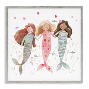 Imagem de Stupell Industries Arte giclée emoldurada cinza Trio of Mermaids Friendship, design de Leah Straatsma, 17 x 17